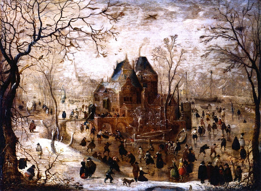 Winter Landscape with a Castle on an Island, vintage artwork by Hendrick Avercamp, 12x8" (A4) Poster