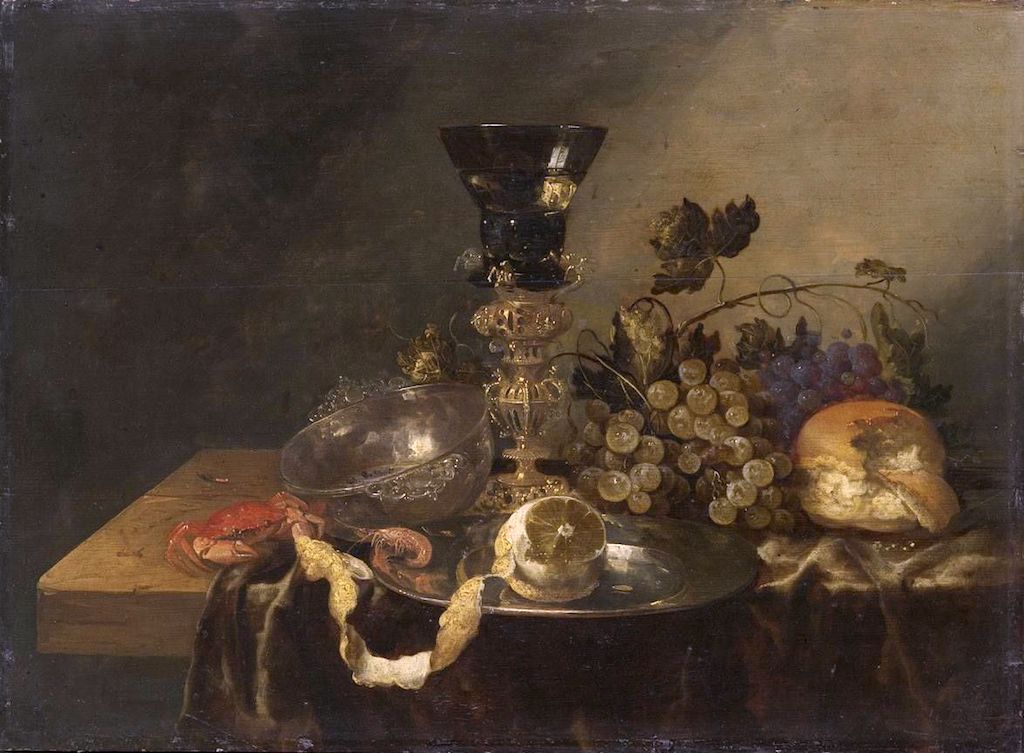 Still life with silver bowl and beaker screw, vintage artwork by Abraham van Beyeren, 12x8" (A4) Poster