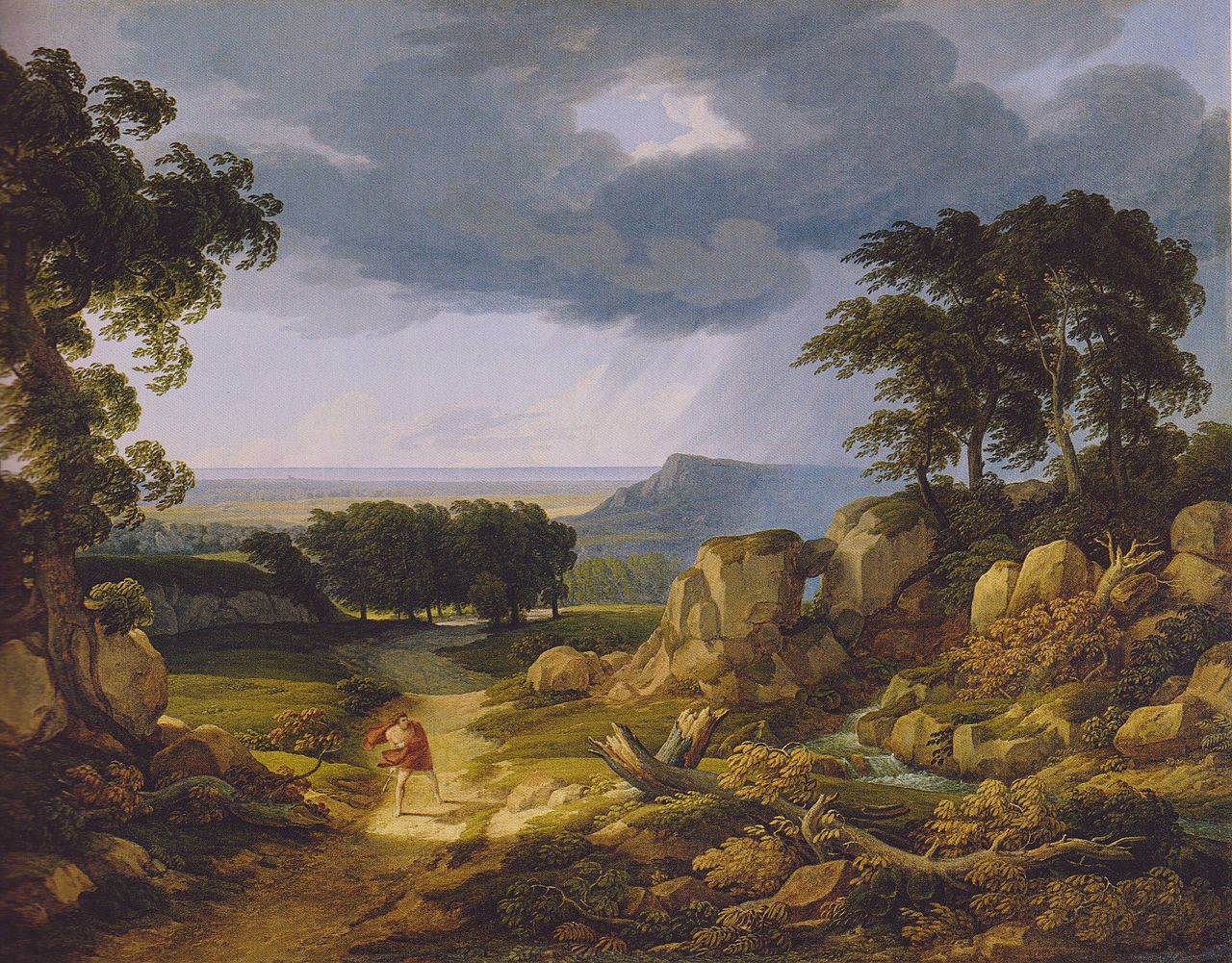 Figure in a Stormy Landscape, vintage artwork by Johann Christian Reinhart, 12x8" (A4) Poster