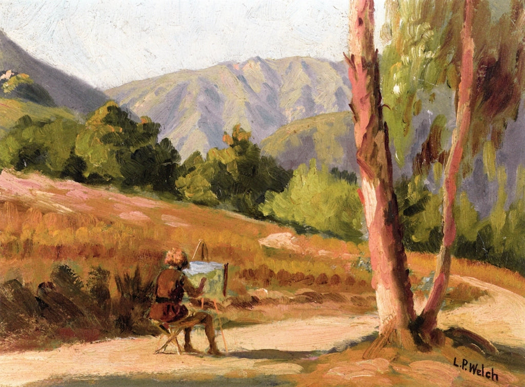 Artist en plein air, vintage artwork by Ludmilla Pilat Welch, 12x8" (A4) Poster