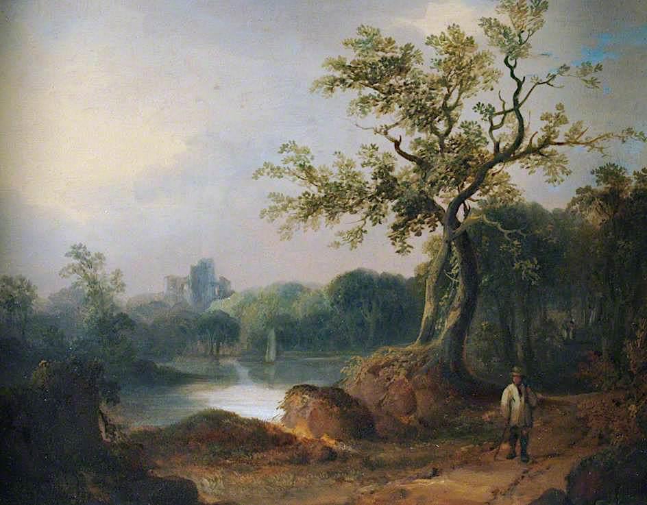 Landscape with Figures on a Path, vintage artwork by William Shayer Snr, 12x8" (A4) Poster