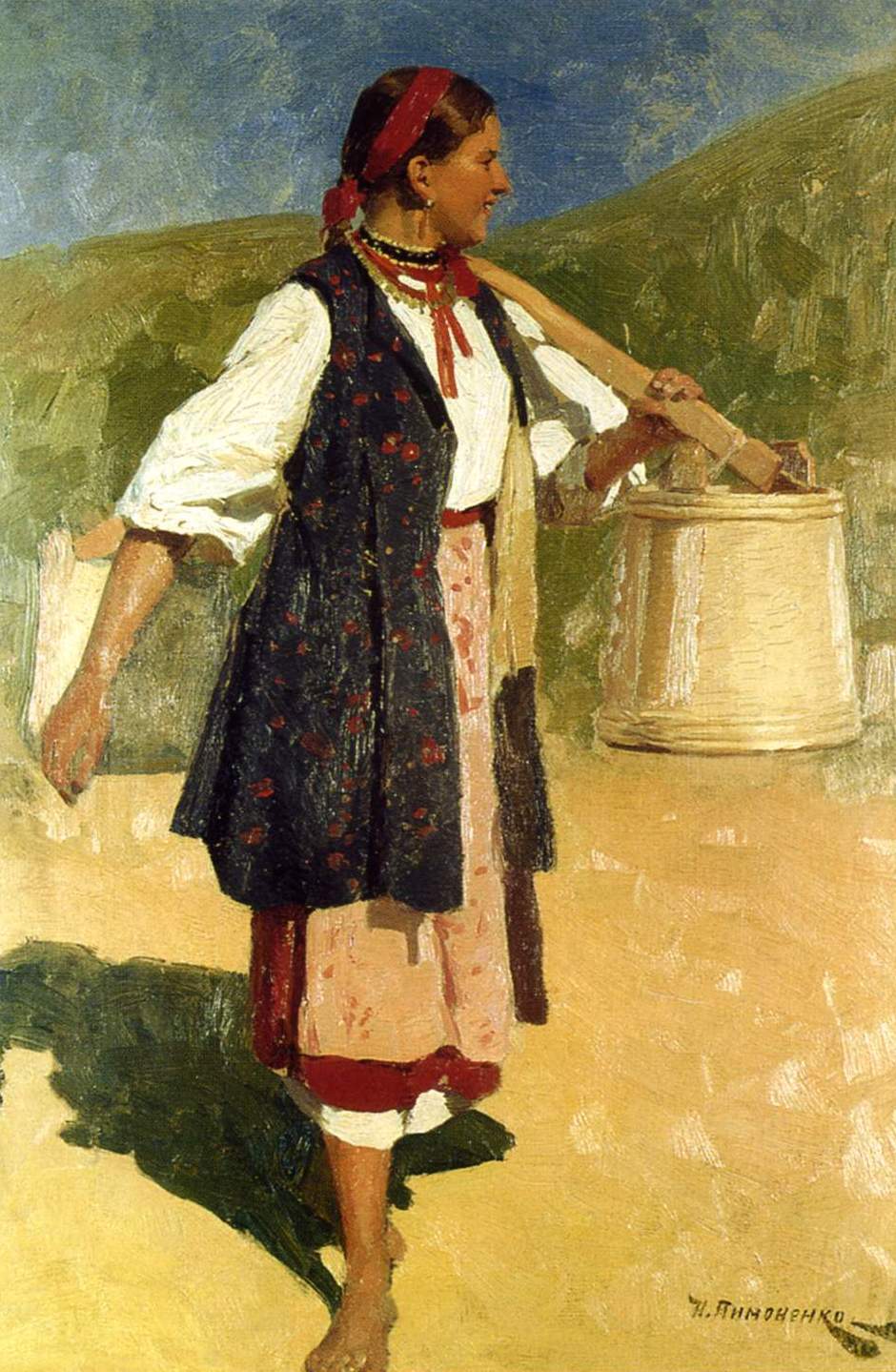 Girl with Buckets by Nikolai Pimonenko,A3(16x12")Poster