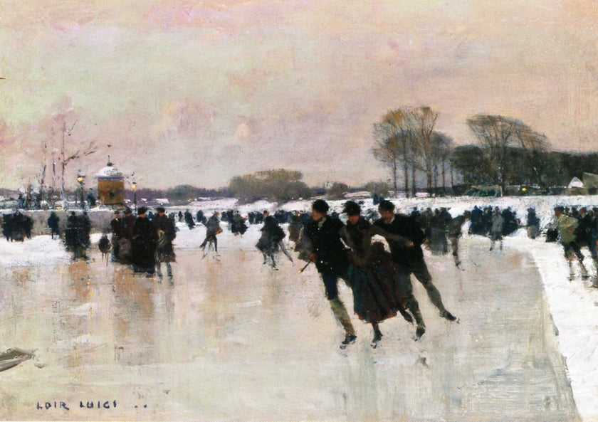 Skaters in the Bois de Boulogne, vintage artwork by Luigi Loir, 12x8" (A4) Poster