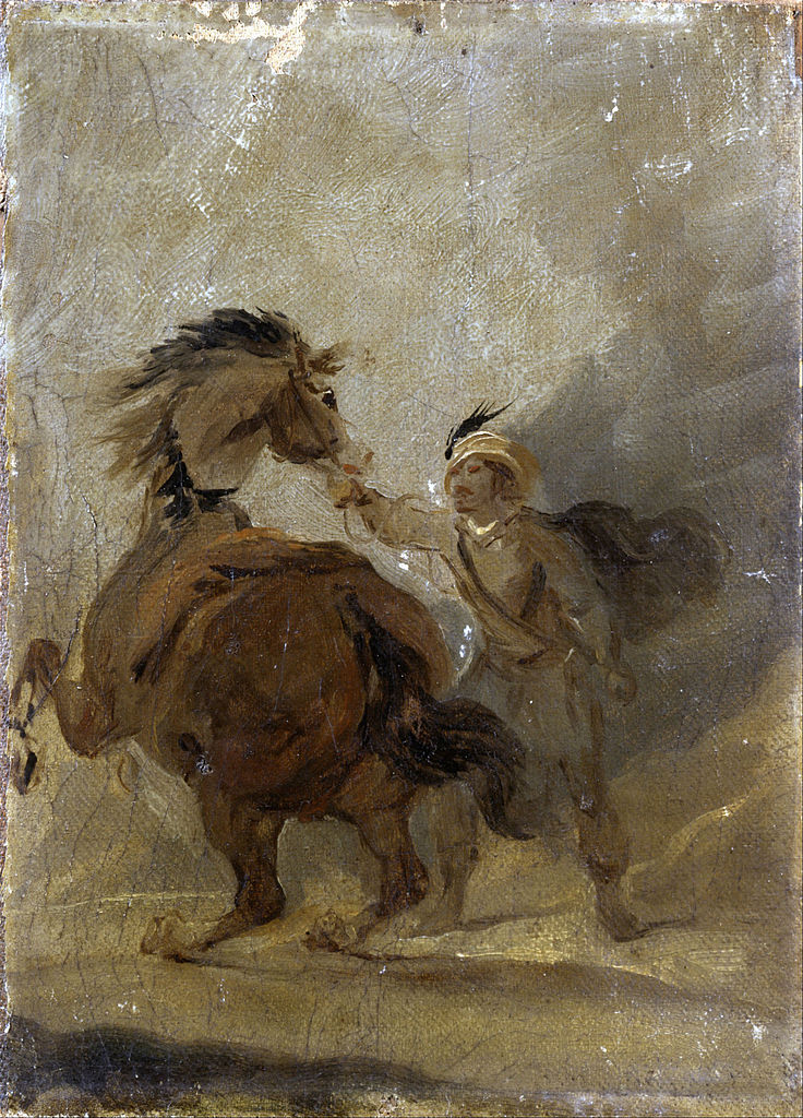 Man Holding a Horse, vintage artwork by Peter Bourgeois, 12x8" (A4) Poster