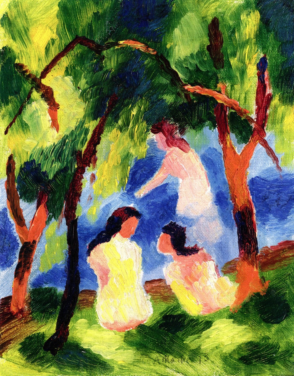 Girls Bathing, vintage artwork by August Macke, 12x8" (A4) Poster