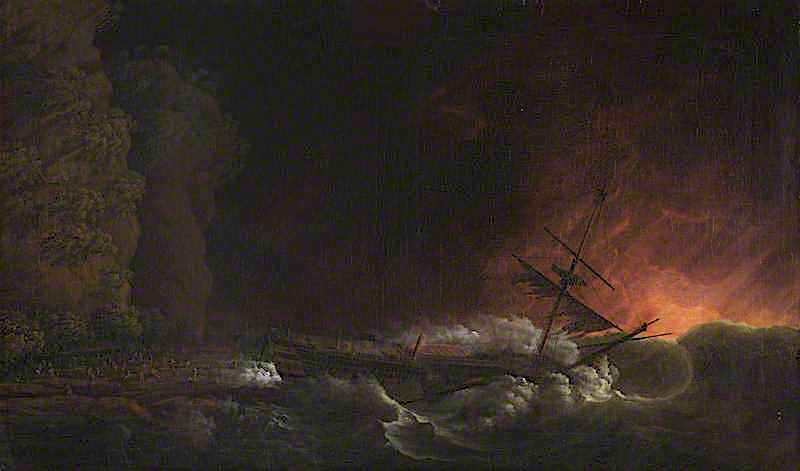 The Shipwreck of the 'Phoenix' at Night on the Coast of Cuba, 4 October 1780, vintage artwork by Dominic Serres, 12x8" (A4) Poster