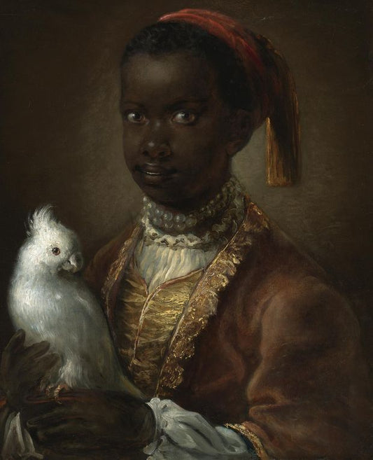Portrait of a Black Page with a White Parrot, vintage artwork by Antoine Pesne, 12x8" (A4) Poster