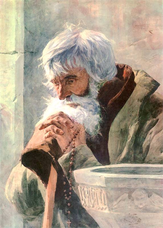 Old Man Praying, vintage artwork by Julian Falat, 12x8" (A4) Poster