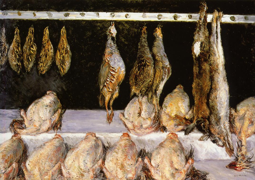 Display of Chickens and Game Birds, vintage artwork by Gustave Caillebotte, 12x8" (A4) Poster