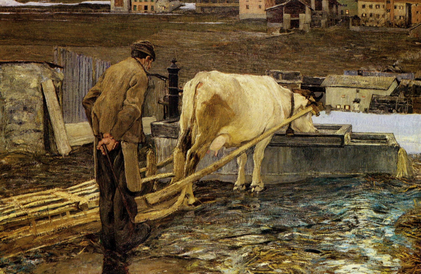 The Snowmelt in Savognin, vintage artwork by Giovanni Segantini, 12x8" (A4) Poster
