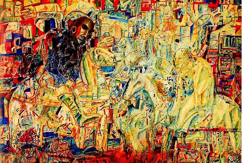 Horsemen, vintage artwork by Pavel Filonov, 12x8" (A4) Poster