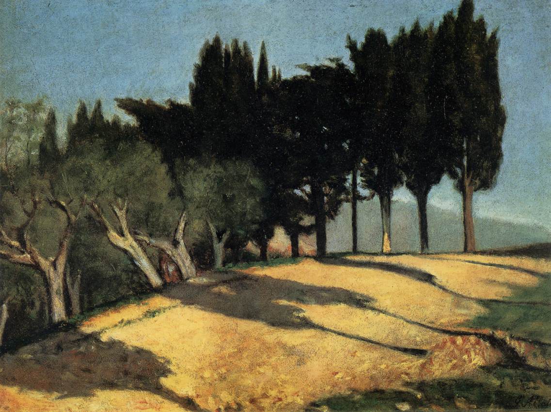 Country Road with Cypresses, vintage artwork by Giuseppe Abbati, 12x8" (A4) Poster