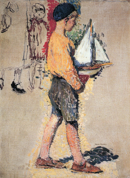 Boy with Boat (unfinished), vintage artwork by Henri Martin, 12x8" (A4) Poster