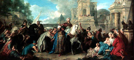 The Triumph of Mordecai, vintage artwork by Jean-François de Troy, 12x8" (A4) Poster