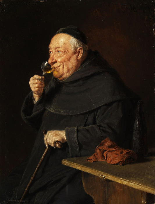 Benedictine monk with wine, vintage artwork by Eduard von Grützner, 12x8" (A4) Poster