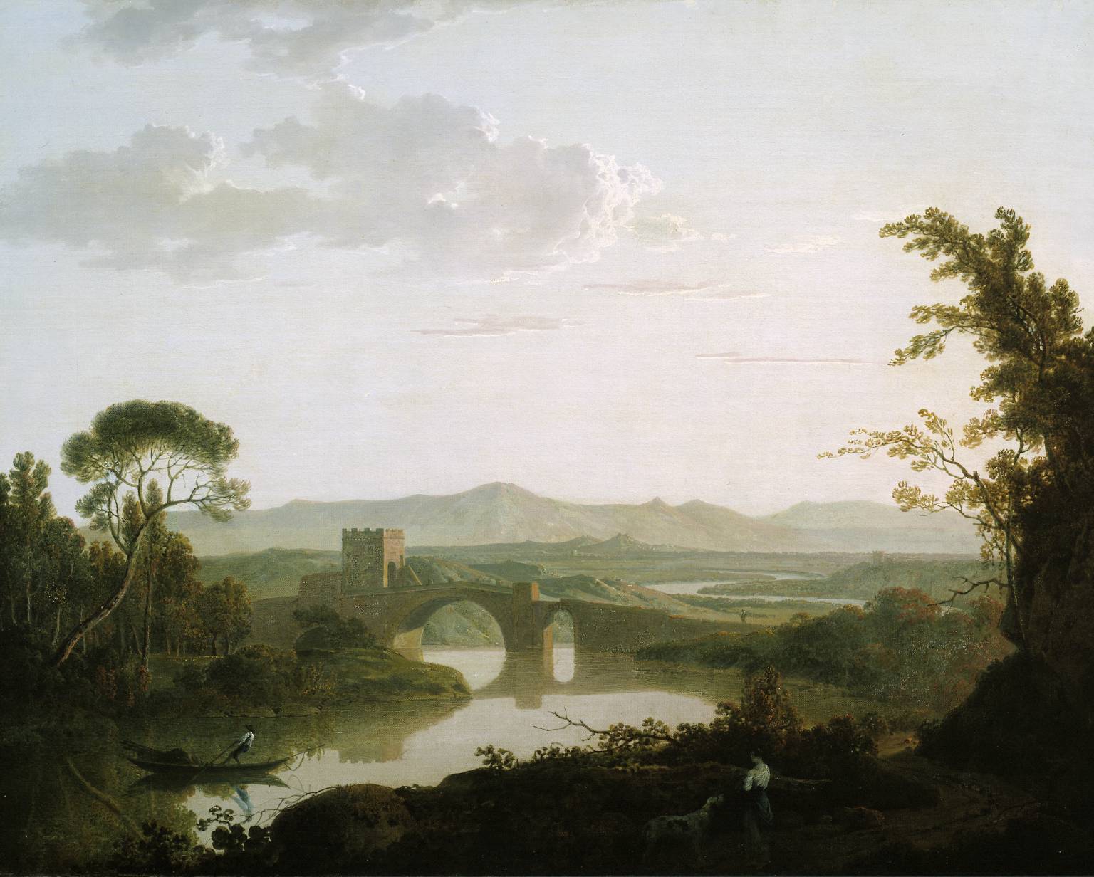 Imaginary Landscape with a Bridge in the Roman Campagna, vintage artwork by Joseph Wright of Derby , 12x8" (A4) Poster