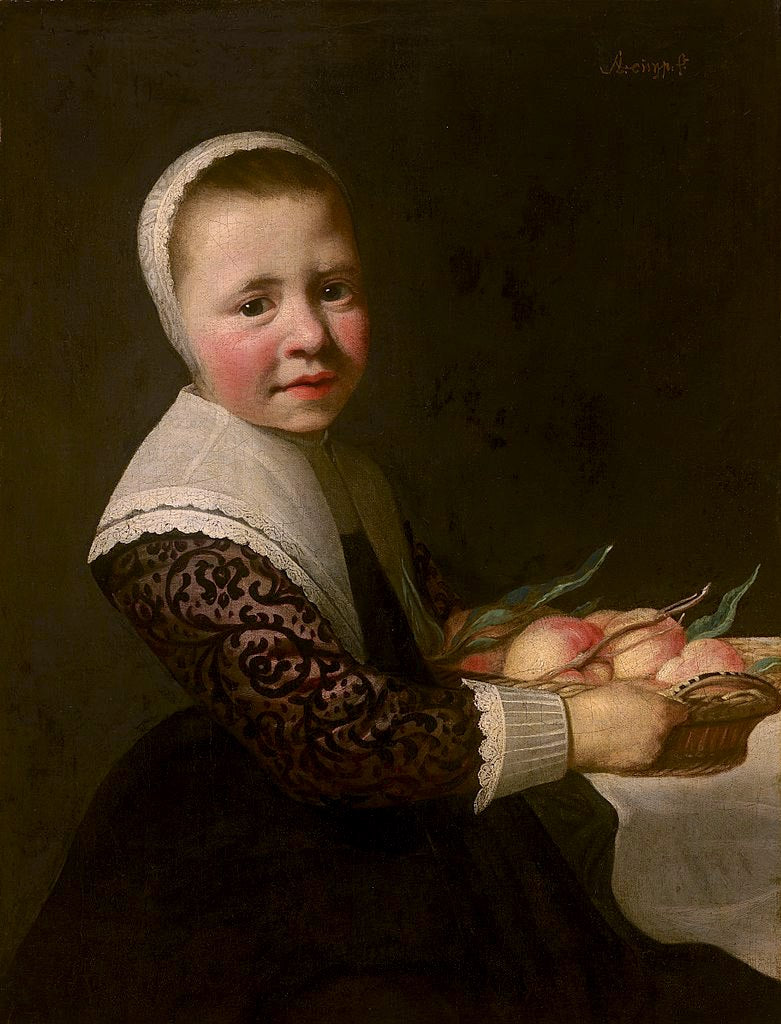 Portrait of a Girl with Peaches, vintage artwork by Aelbert Cuyp, 12x8" (A4) Poster