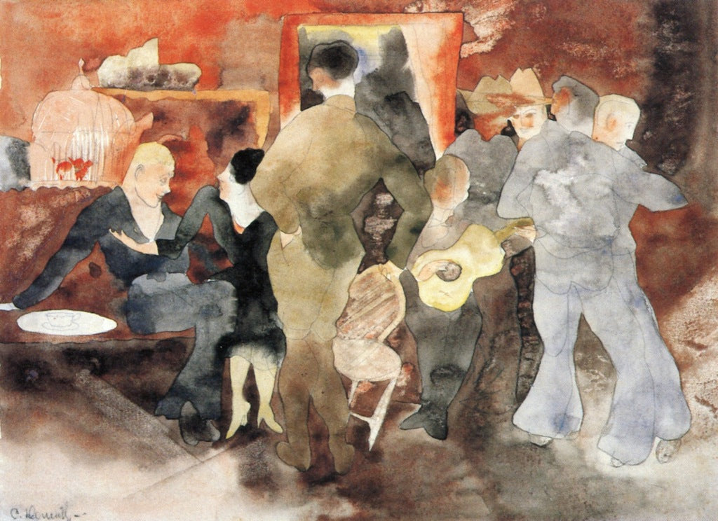 Cabaret Interior with Carl Van Vechten, vintage artwork by Charles Demuth, 12x8" (A4) Poster