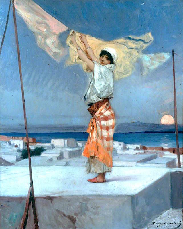 Drying Clothes, vintage artwork by Benjamin Constant, 12x8" (A4) Poster