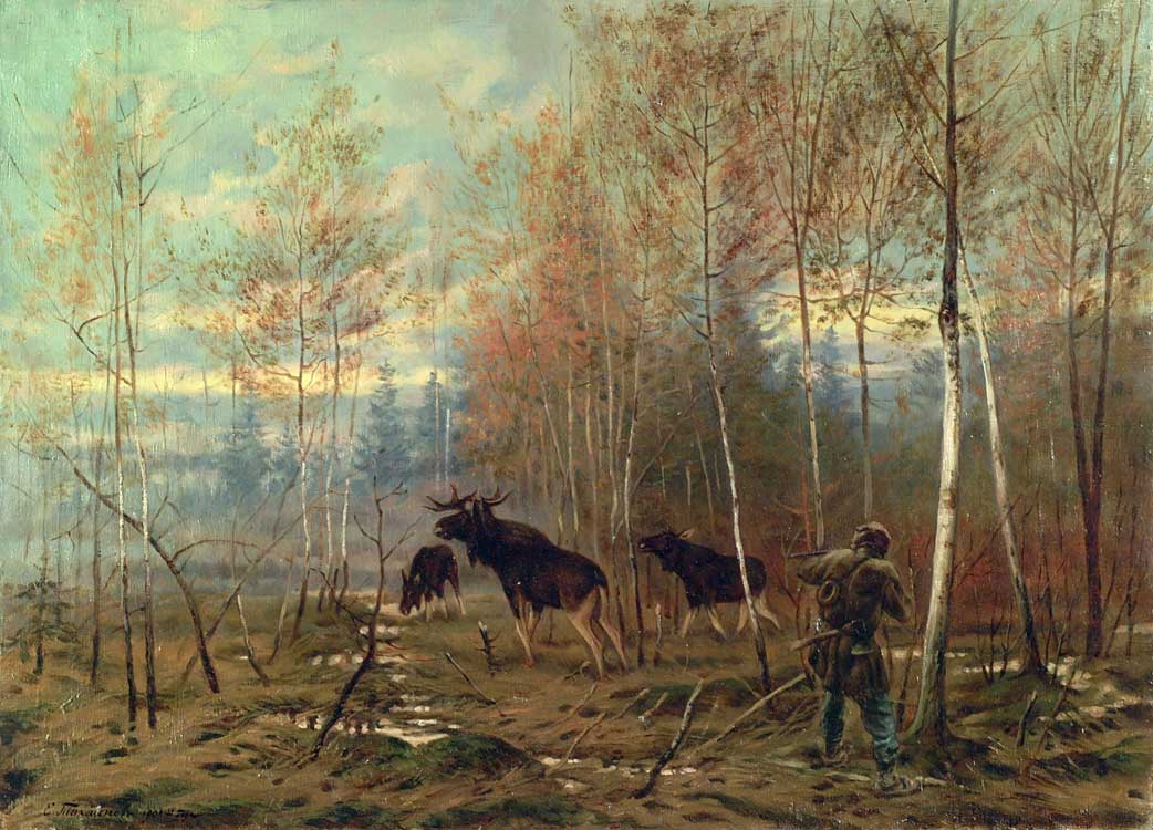 Elk Hunt by Yevgeny Tikhmenev,A3(16x12")Poster