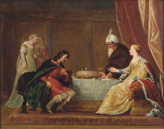 Esther, Ahasuerus and Haman, vintage artwork by Pieter Fransz. de Grebber, 12x8" (A4) Poster