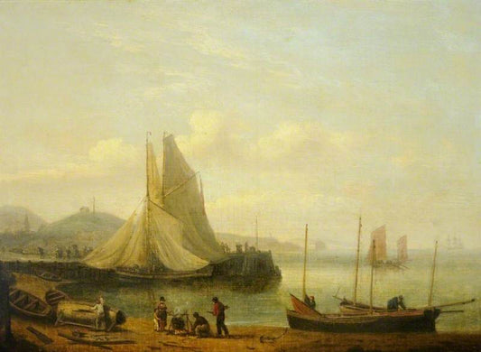 Fisherfolk Repairing Boats on a Beach, vintage artwork by Thomas Luny, 12x8" (A4) Poster