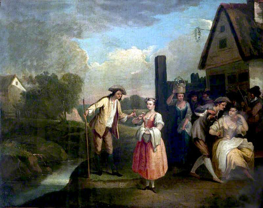 Peasants outside an Inn, vintage artwork by Franz de Paula Ferg, 12x8" (A4) Poster