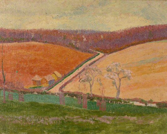 Fields and Road, Penn Street, vintage artwork by Malcolm Drummond, 12x8" (A4) Poster