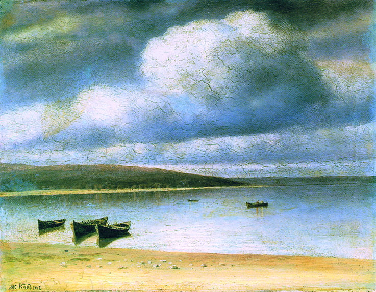 Boats by  the Shore, vintage artwork by Mikhail Konstantinovich Klodt, 12x8" (A4) Poster