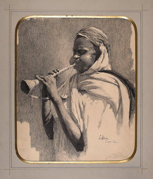 Arab Playing a Trumpet, vintage artwork by Edward Okuń, 12x8" (A4) Poster
