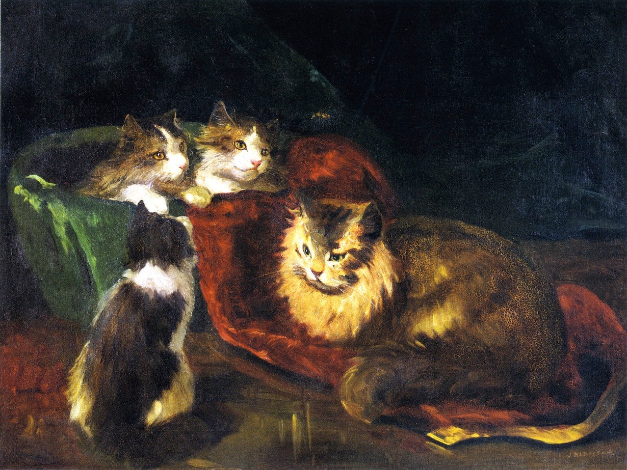 The Angora Cats, vintage artwork by Joseph Kleitsch, 12x8" (A4) Poster