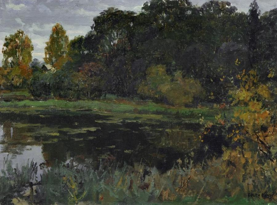 Pond in Late Summer (Weiher im Spätsommer), vintage artwork by Eugen Felix Prosper Bracht, 12x8" (A4) Poster