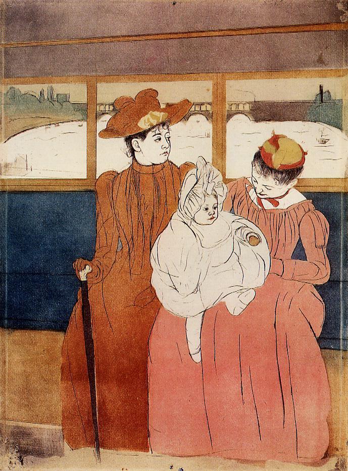Interior of a Tramway Passing a Bridge, vintage artwork by Mary Cassatt, 12x8" (A4) Poster