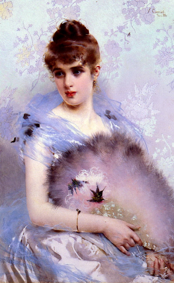 The Feathered Fan by Vittorio Matteo Corcos,A3(16x12