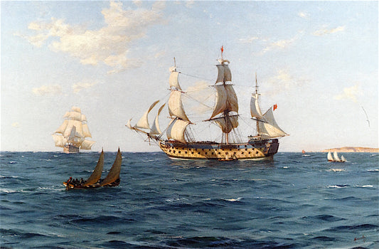 A Ship of the Line 100 Years Ago, vintage artwork by Thomas Jacques Somerscales, 12x8" (A4) Poster