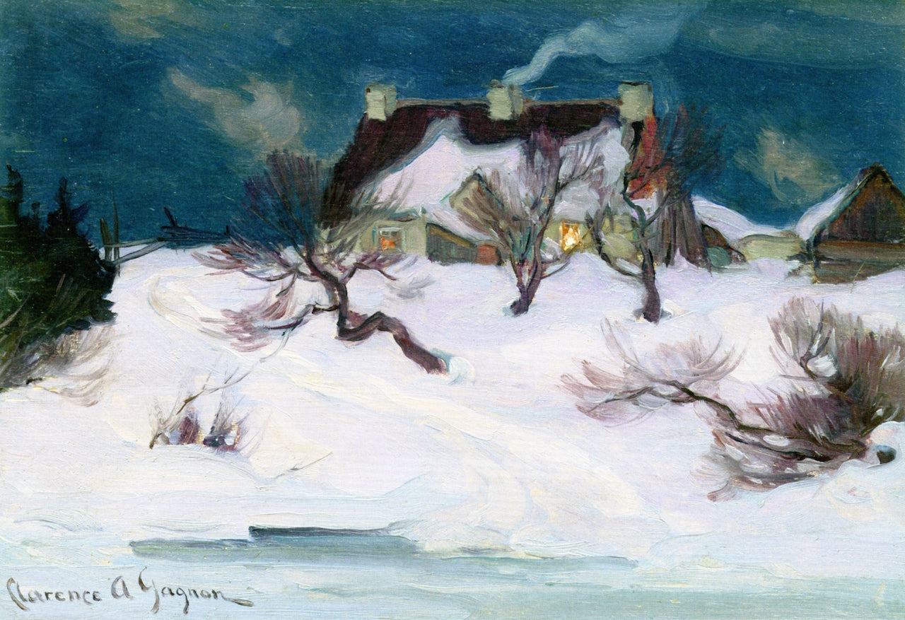 Moonlight, Île d'Orleans, vintage artwork by Clarence Gagnon, 12x8" (A4) Poster