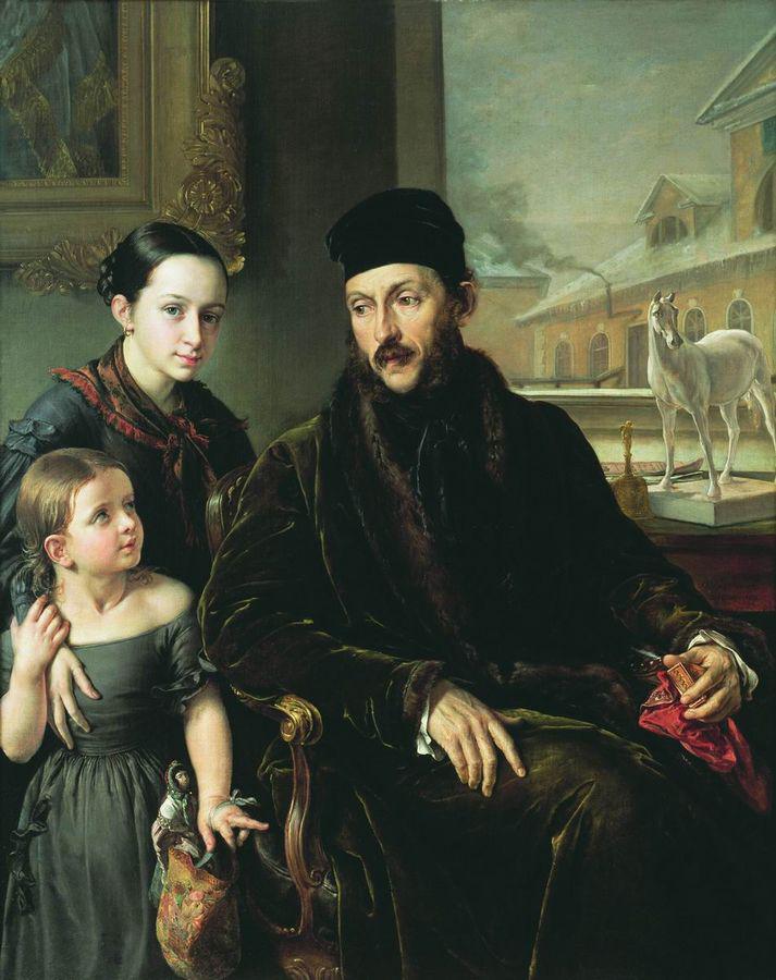 Portrait of Dmitry Voyekov with his Daughter Varvara and English Governess, vintage artwork by Vasily Tropinin, 12x8" (A4) Poster