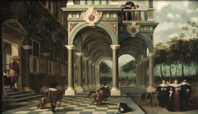 The Quilles Players, vintage artwork by Dirck van Delen, 12x8" (A4) Poster