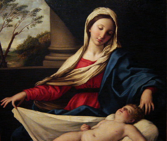 Madonna Adoring the Child (detail), vintage artwork by Giovanni Salvi da Sassoferrato, 12x8" (A4) Poster