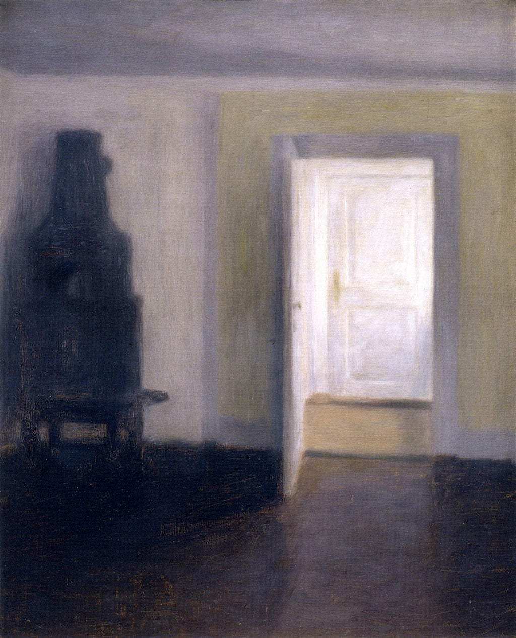 Interior, An Old Stove, Albertines Lyst, Lyngby , vintage artwork by Vilhelm Hammershøi, 12x8" (A4) Poster
