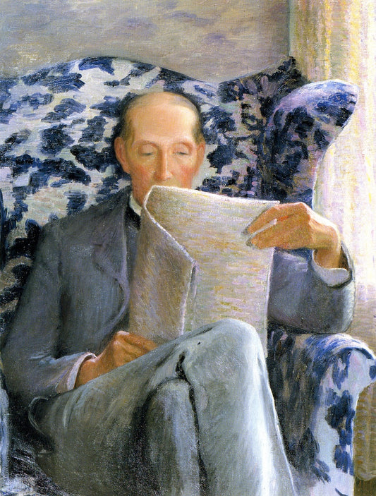 Thomas Sergeant Perry Reading a Newspaper, vintage artwork by Lilla Cabot Perry, 12x8" (A4) Poster