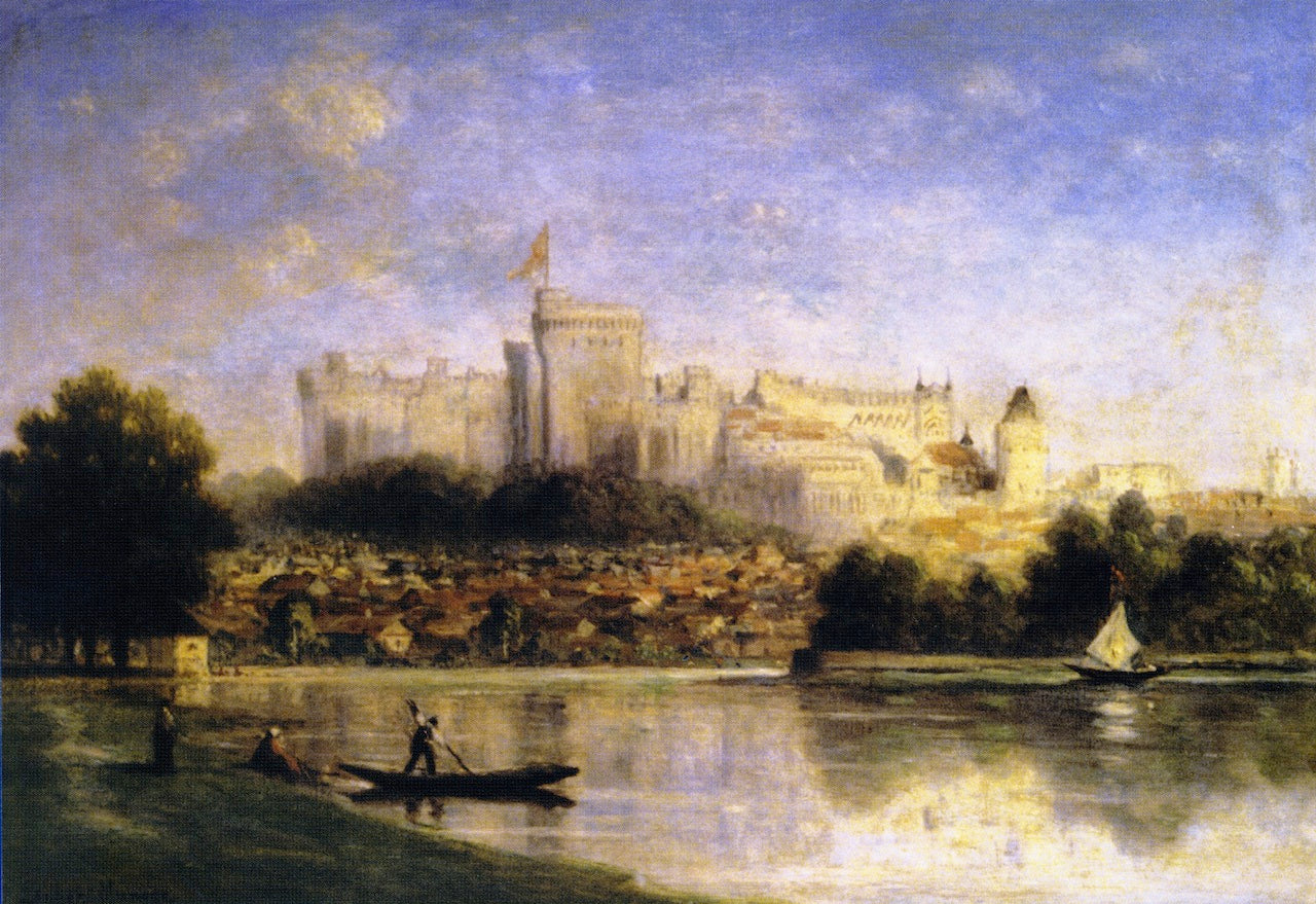 River Scene with Castle, vintage artwork by Gilbert Munger, 12x8" (A4) Poster