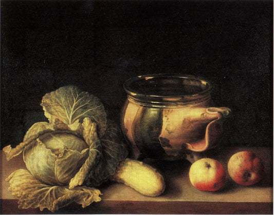 Cabbage and pot, vintage artwork by Sebastien Stoskopff, 12x8" (A4) Poster