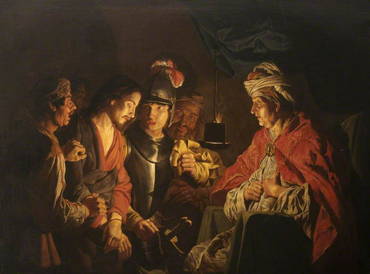 Christ Before Annas, vintage artwork by Matthias Stomer, 12x8" (A4) Poster