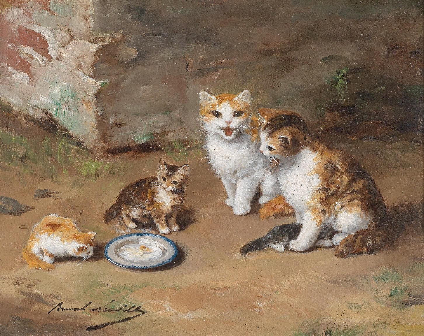 the family of cats by Alfred Brunel de Neuville,A3(16x12")Poster