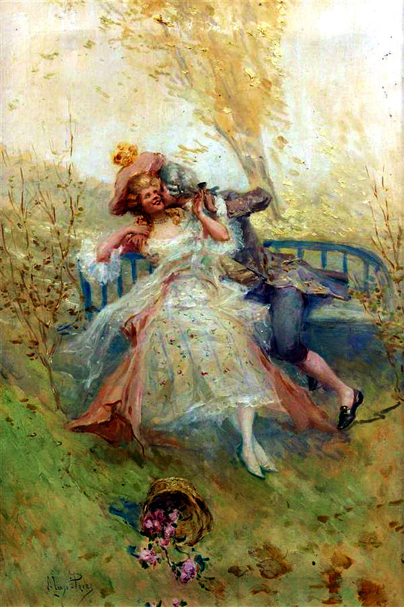 Lovers on a Bench by Mariano Alonso Perez y Villagrossa,A3(16x12")Poster