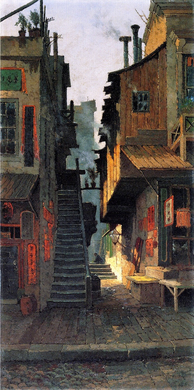 Court in Chinatown, San Francisco, vintage artwork by Edwin Deakin, 12x8" (A4) Poster