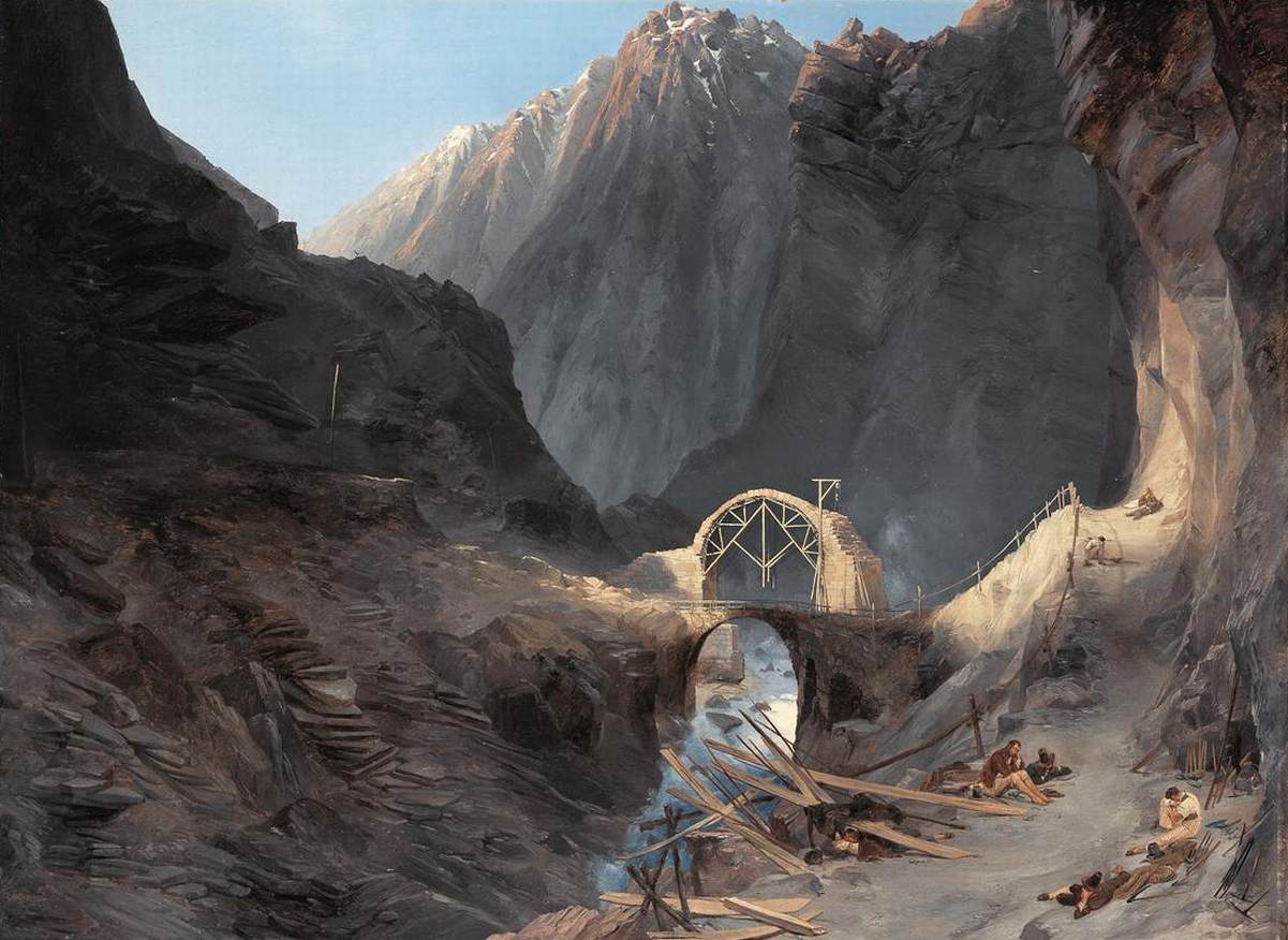 Building the Devil's Bridge, vintage artwork by Carl Blechen, A3 (16x12") Poster Print