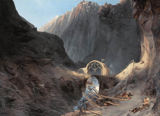 Building the Devil's Bridge, vintage artwork by Carl Blechen, A3 (16x12") Poster Print