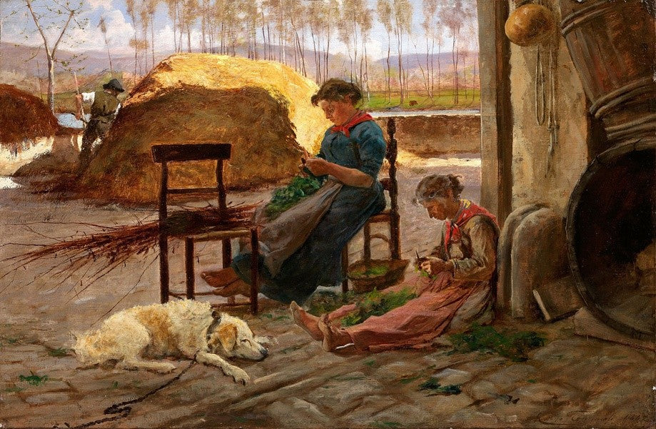 The day's chores, vintage artwork by Adolfo Tommasi, 12x8" (A4) Poster
